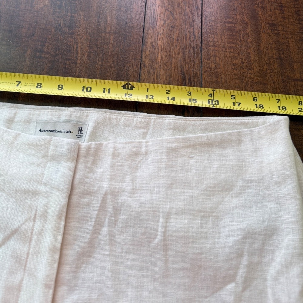 Abercrombie & Fitch Women Cream Linen Blend Crop Pants Size 16 33 Flat Front - Picture 8 of 13